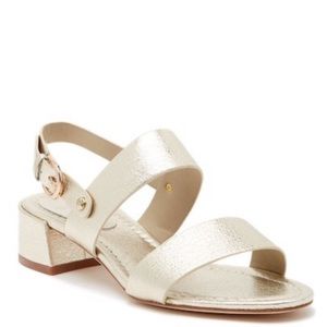 Joie Rach Leather Gold Stacked Heel Sandal